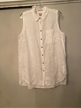 Chico's Sleeveless White Button-Front Linen Shirt 100% linen